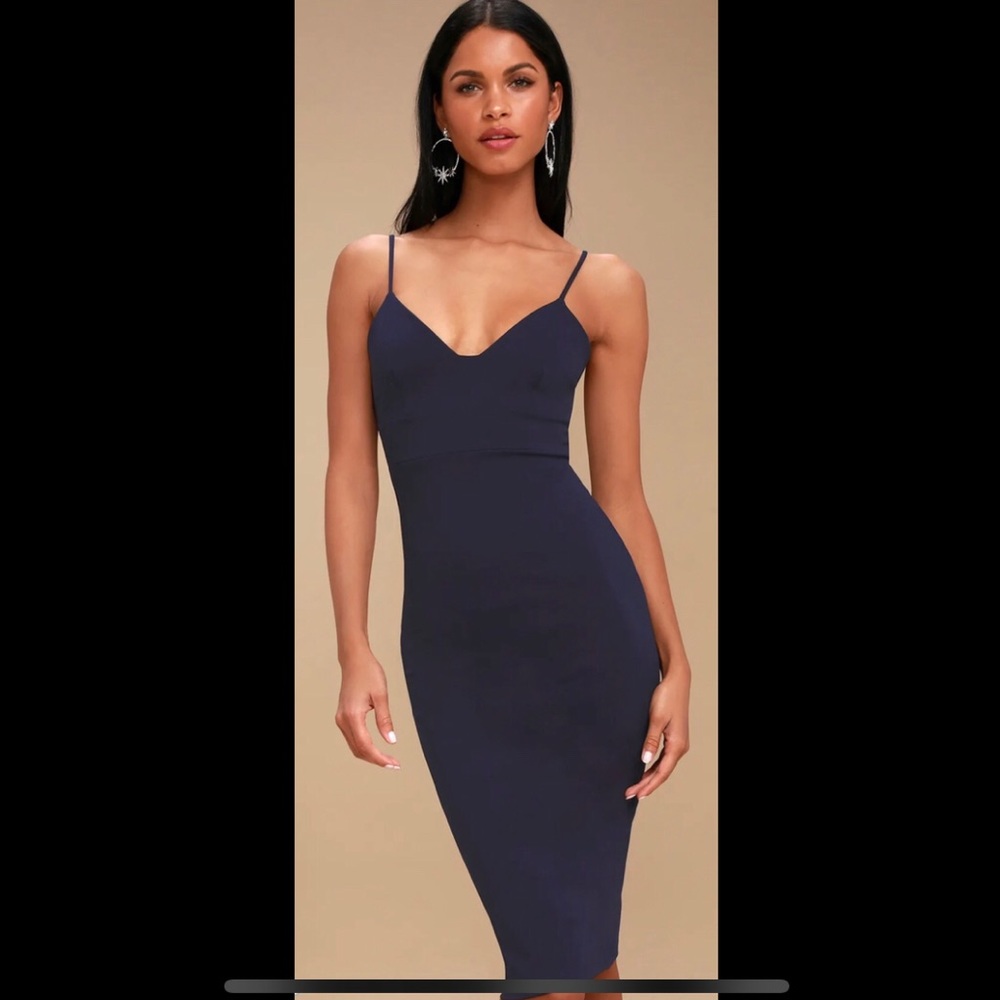 Lulu’s Don't Tell 'Em Navy Blue Bodycon Midi Dress